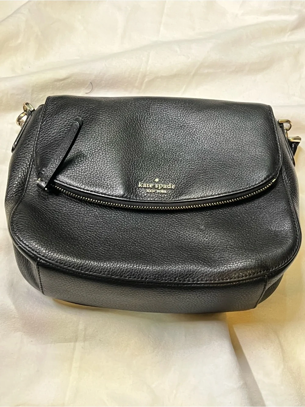 kate spade Black Pebbled Leather Shoulder Bag with Gold Hardware